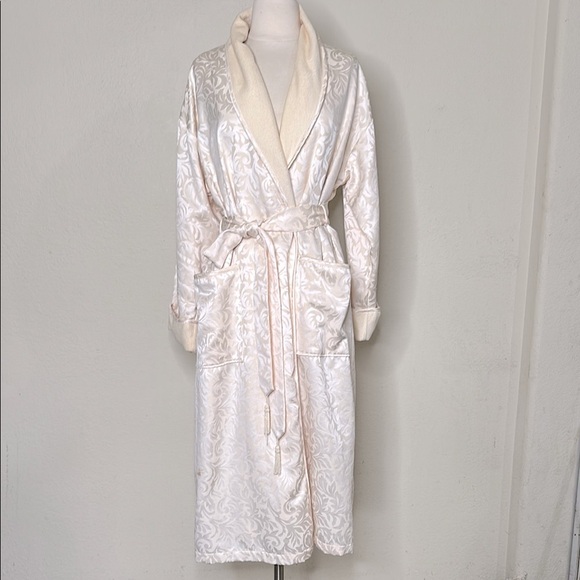 VTG Victoria’s Secret Gold Label Jacquard Lined Robe Dressing Gown Ivory SML - Picture 1 of 9